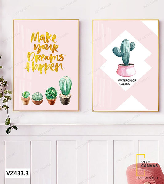 Bộ 2 Tranh Những Chậu Cây Xương Rồng Đáng Yêu - VZ433.3