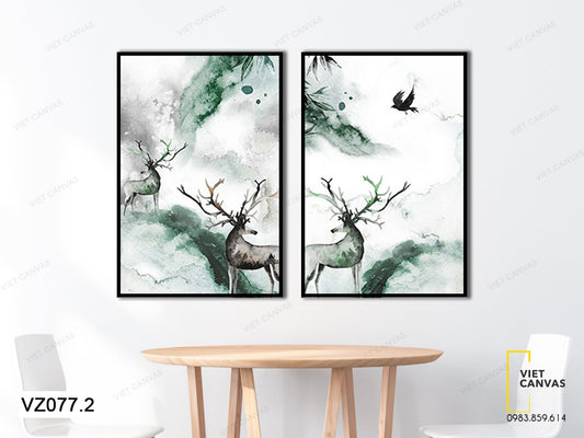 Bộ 2 Tranh Những Chú Nai Dưới Rừng Hoang - VZ077.2