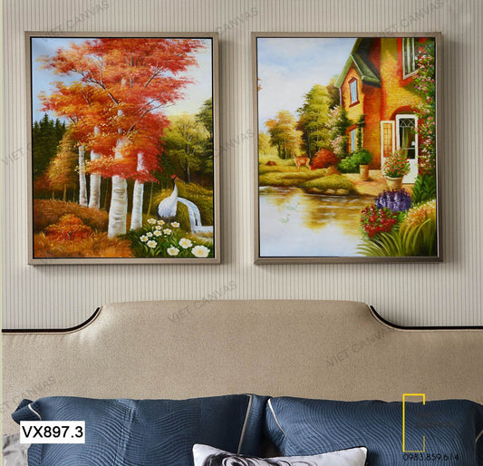 Bộ 2 Tranh Những Ngôi Nhà Và Khu Rừng - VX897.3
