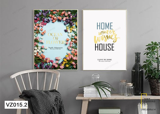 Bộ 2 Tranh Hoa Lá Và Quotes - VZ015.2