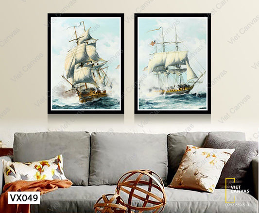 Bộ 2 Tranh Sóng Biển Xô Thuyền - VX049