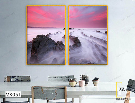 Bộ 2 Tranh Sương Mờ Và Bầu Trời Hồng - VX051