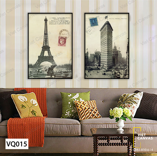 Bộ 2 Tranh Tháp Eiffel Và Tòa Nhà - VQ015