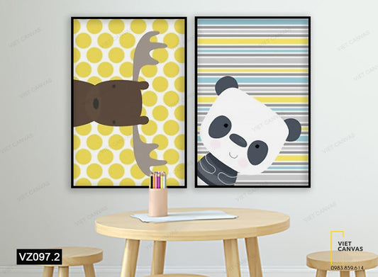 Bộ 2 Tranh Hươu Và Gấu Trúc - VZ097.2