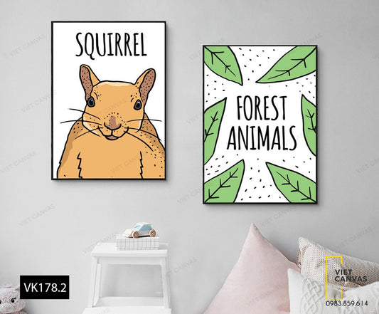 Bộ 2 Tranh Con Vật Ngộ Nghĩnh Và Lá Xanh - VK178.2