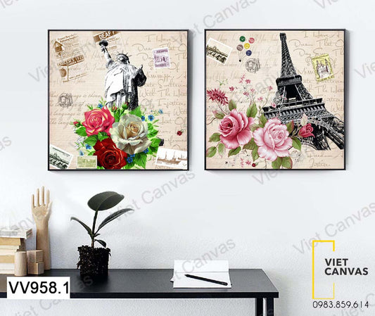 Bộ 2 Tranh Tượng Nữ Thần Tự Do Và Tháp Eiffel - VV958.1