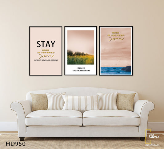 Bộ 3 Tranh Đồng Cỏ, Biển Cả Và Quotes - HD950