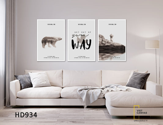 Bộ 3 Tranh Chú Gâu, Tản Đá Bên Hồ Và Quotes - HD934