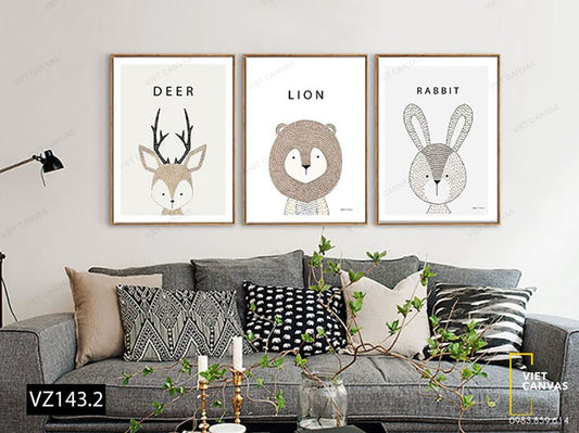 Bộ 3 Tranh Động Vật Đáng Yêu - VZ143.2