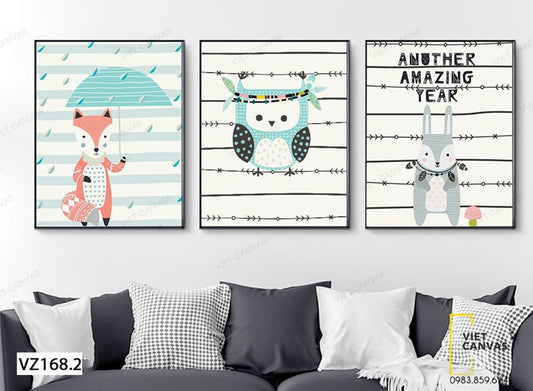 Bộ 3 Tranh Động Vật Dễ Thương - VZ168.2