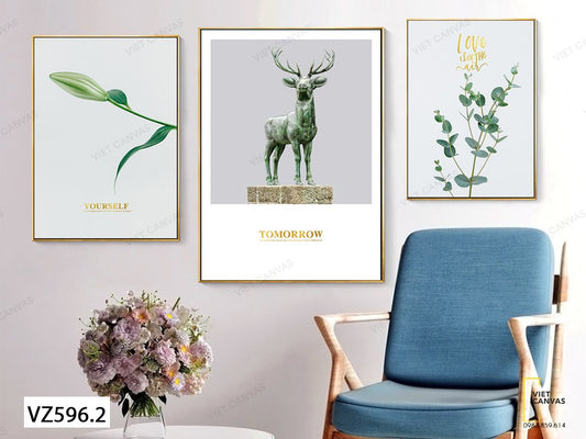 Bộ 3 Tranh Hươu Và Lá Cây - VZ596.2