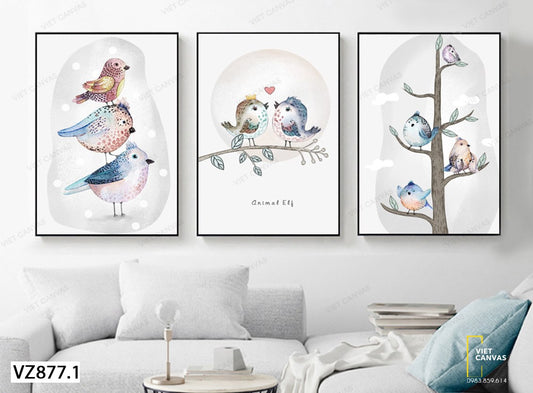 Bộ 3 Tranh Đàn Chim Đáng Yêu - VZ877.1