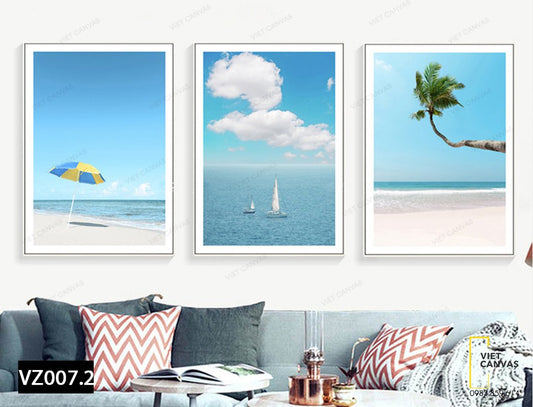 Bộ 3 Tranh Biển Xanh Cát Trắng - VZ007.2