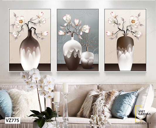 Bộ 3 Tranh Bình Hoa Đào - VZ775