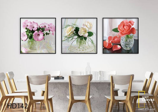 Bộ 3 Tranh Bình Hoa Thuỷ Tinh Nhẹ Nhàng - HD142