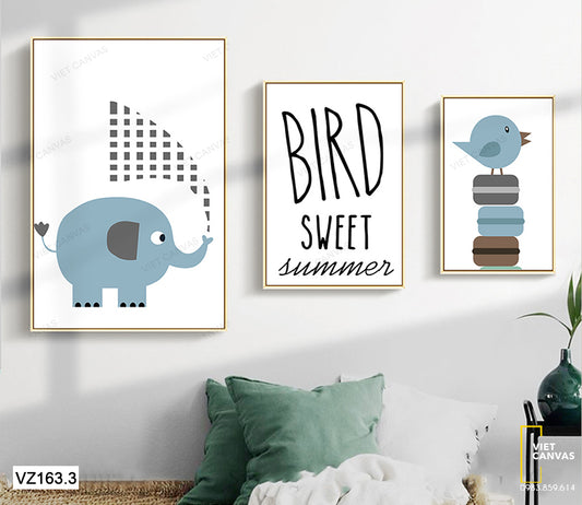 Bộ 3 Tranh Chim, Voi Và Quotes - VZ163.3