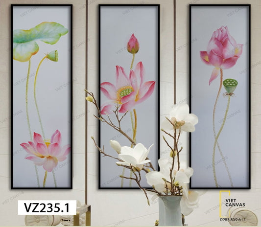 Bộ 3 Tranh Bông Sen Toả Sắc Hương - VZ235.1