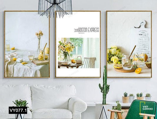 Bộ 3 Tranh Cốc Nước Và Hoa Lá - VY077.1