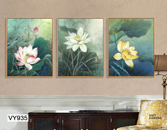 Bộ 3 Tranh Bông Sen Nhiều Màu - VY935
