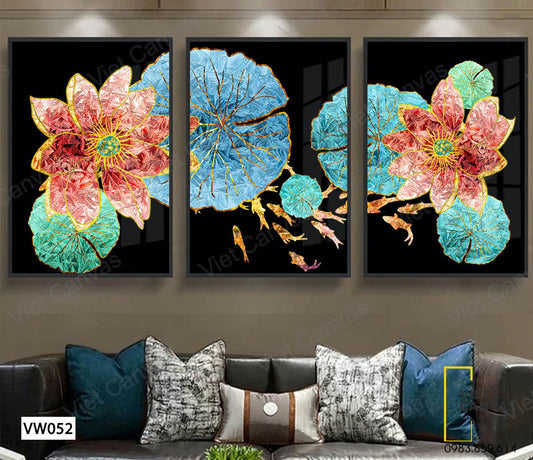 Bộ 3 Tranh Cá Bơi Giữa Hồ Sen - VW052