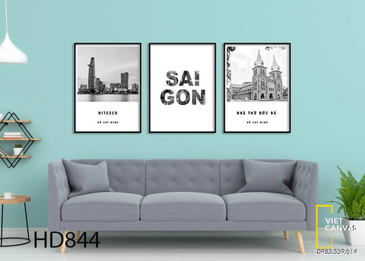 Bộ 3 Tranh Khung Cảnh Sài Gòn Và Quotes - HD844