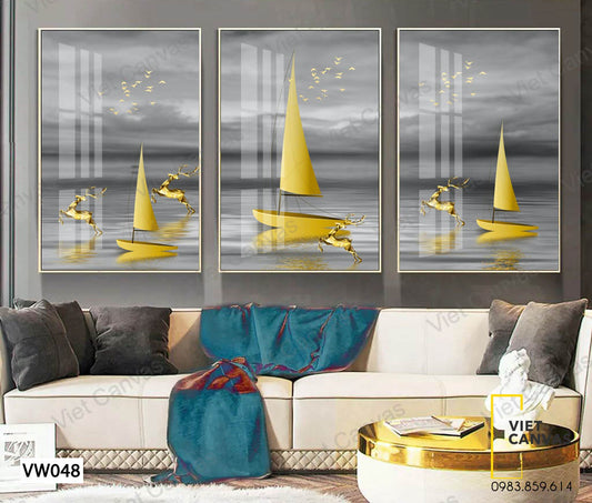Bộ 3 Tranh Cánh Buồm Vàng Ngoài Khơi - VW048