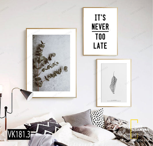 Bộ 3 Tranh Cành Lá Cây Và Quotes - VK181.3
