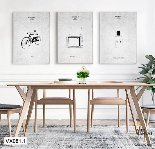 Bộ 3 Tranh Máy Điện Tử, Xe Đạp Và Ti Vi Cũ - VX081.1