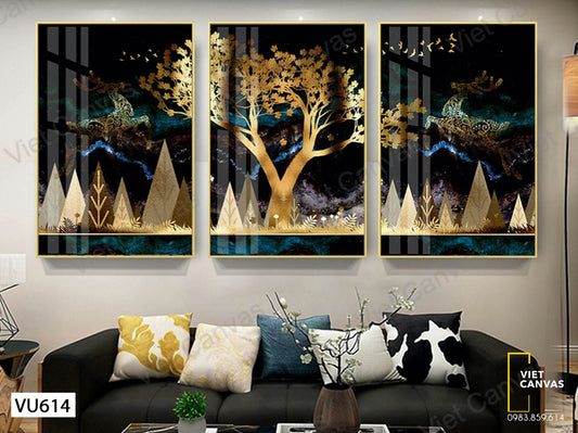 Bộ 3 Tranh Cây Và Đôi Hươu - VU614
