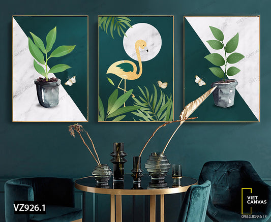 Bộ 3 Tranh Chậu Cây Xanh Và Vịt Vàng - VZ926.1