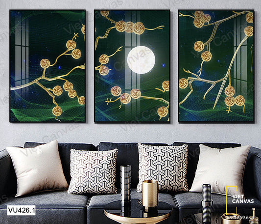 Bộ 3 Tranh Cây Hoa Và Ánh Trăng - VU426.1
