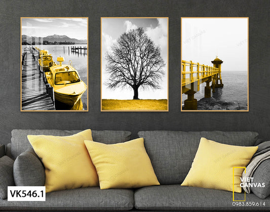 Bộ 3 Tranh Cây, Thuyền Và Cây Cầu - VK546.1