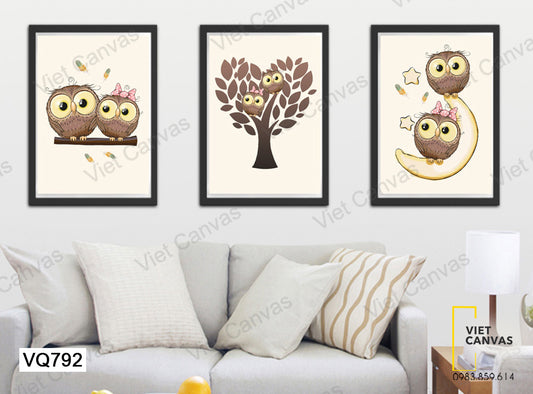 Bộ 3 Tranh Cây Và Cú Mèo - VQ792