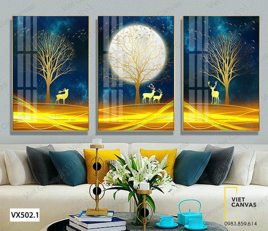 Bộ 3 Tranh Cây Và Hươu Nai - VX502.1