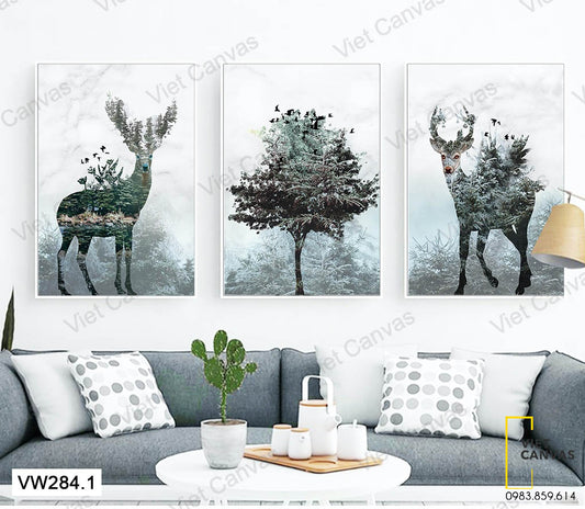 Bộ 3 Tranh Cây Và Hươu Nai - VW284.1