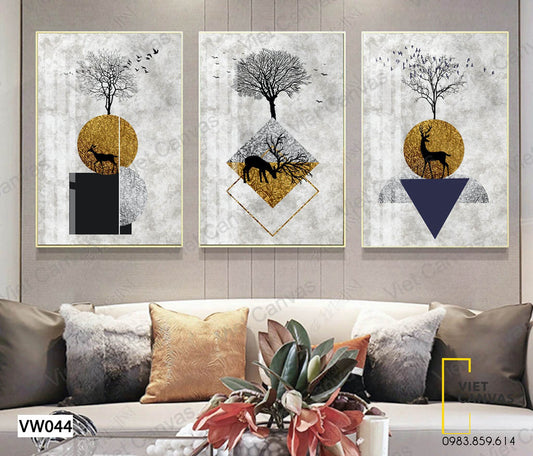 Bộ 3 Tranh Cây Và Những Chú Hươu - VW044