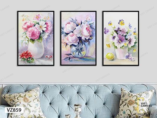 Bộ 3 Tranh Chậu Hoa Toả Sắc - VZ859