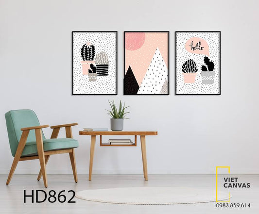 Bộ 3 Tranh Chậu Hoa Xương Rồng - HD862