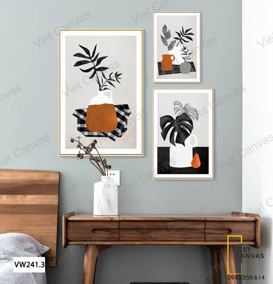 Bộ 3 Tranh Chậu Lá Cây - VW241.3