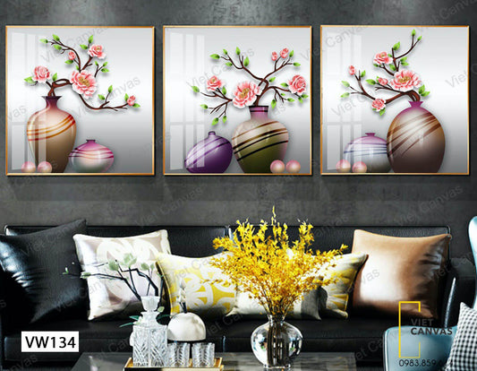 Bộ 3 Tranh Chiếc Bình Hoa - VW134