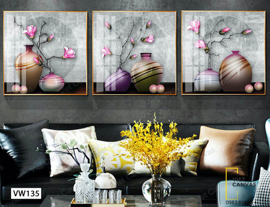 Bộ 3 Tranh Chiếc Bình Hoa - VW135