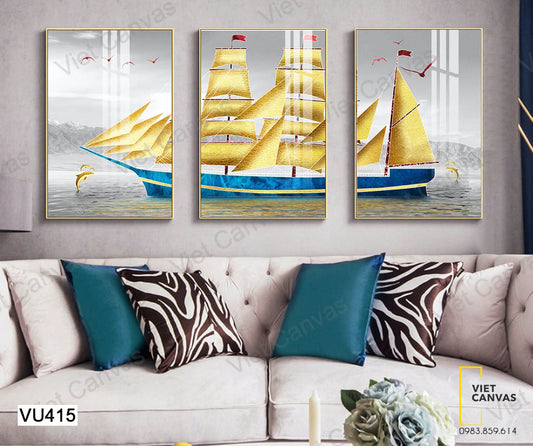 Bộ 3 Tranh Chiếc Thuyền Vàng - VU415