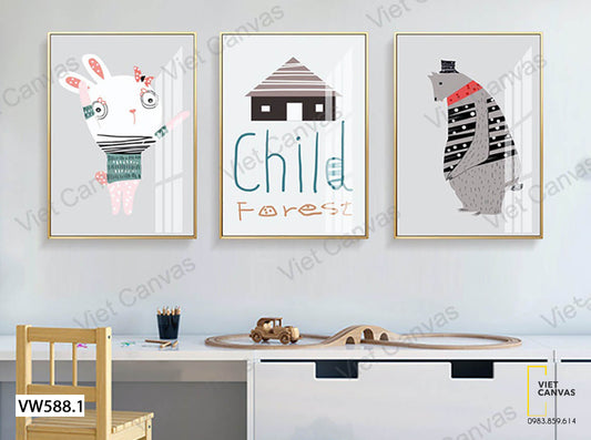 Bộ 3 Tranh Thỏ Và Gấu - VW588.1