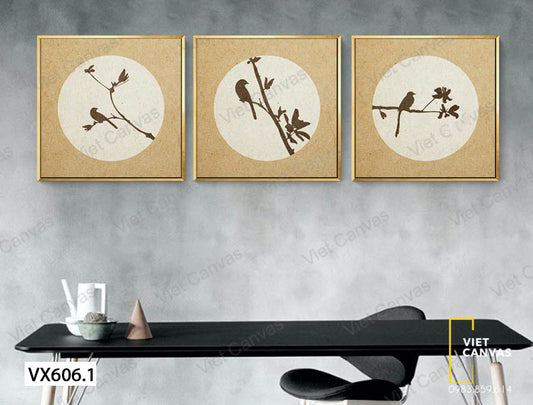 Bộ 3 Tranh Chim Đậu Trên Cành - VX606.1