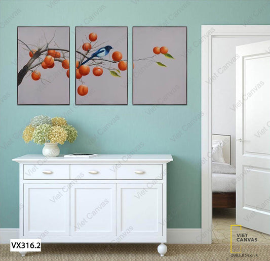 Bộ 3 Tranh Chim Đậu Trên Cành Đào - VX316.2