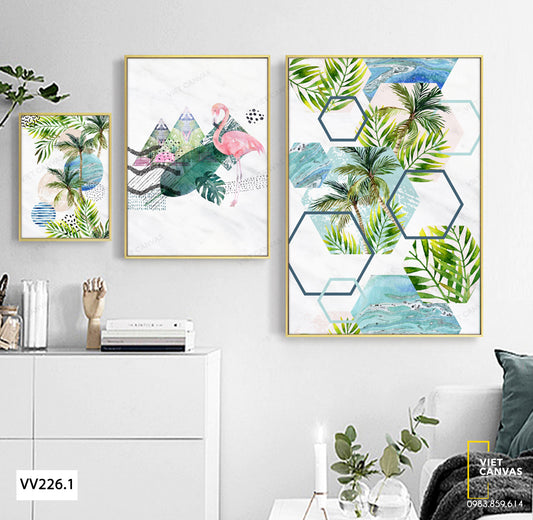 Bộ 3 Tranh Hồng Hạc Và Cây Dừa - VV226.1
