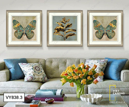 Bộ 3 Tranh Con Bướm Xinh Xắn Và Lá Cây - VY838.3