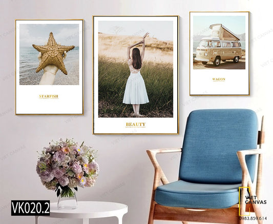 Bộ 3 Tranh Cô Gái, Sao Biển Và Chiếc Xe Lam - VK020.2