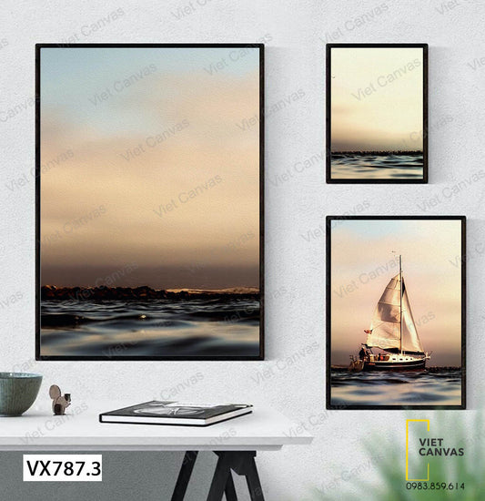 Bộ 3 Tranh Con Thuyền Giữa Biển Cả - VX787.3