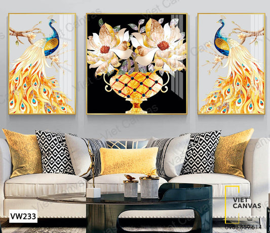 Bộ 3 Tranh Công Và Lọ Hoa - VW233